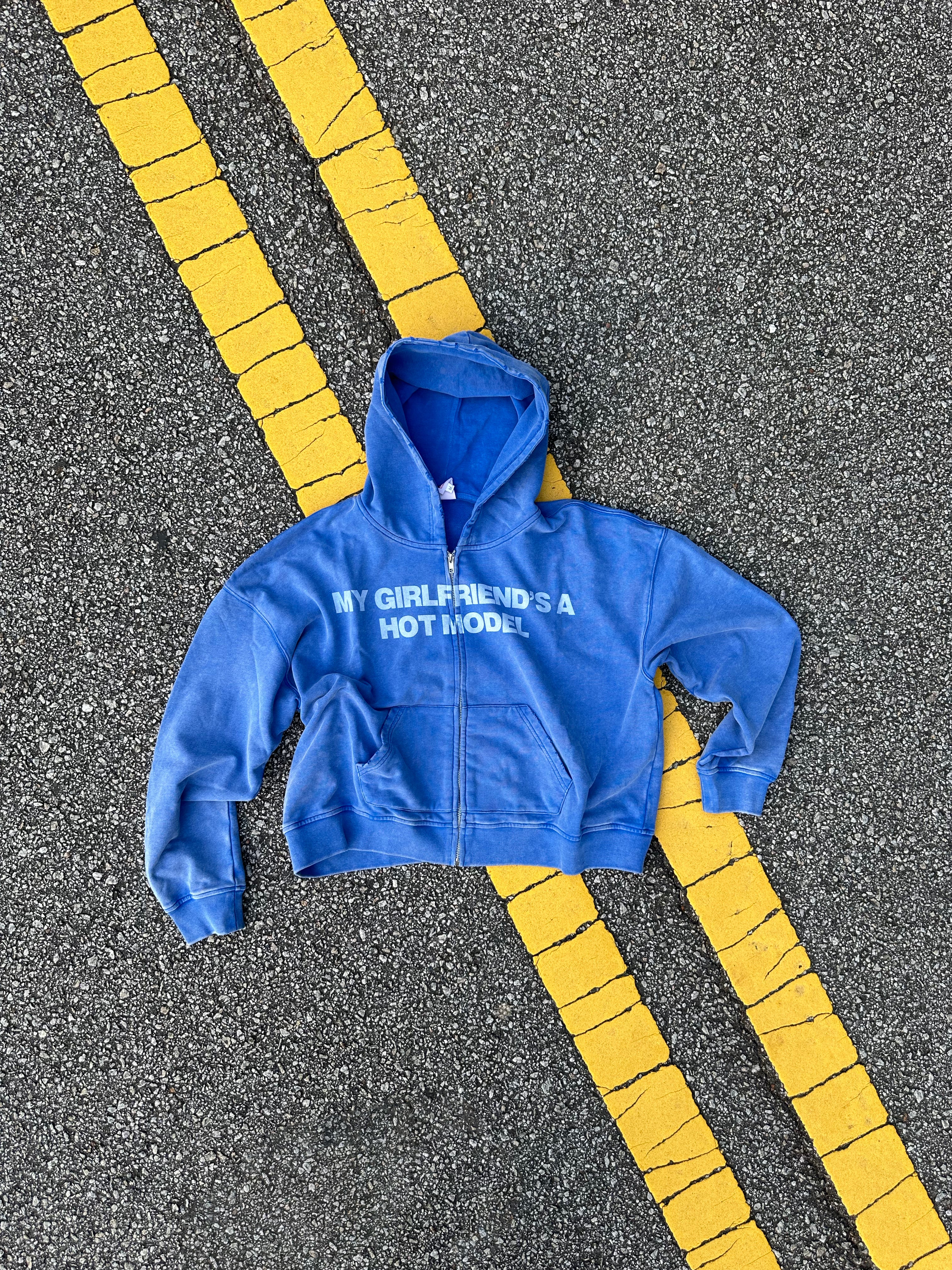 Washed blue MGFAHM zipup hoodie