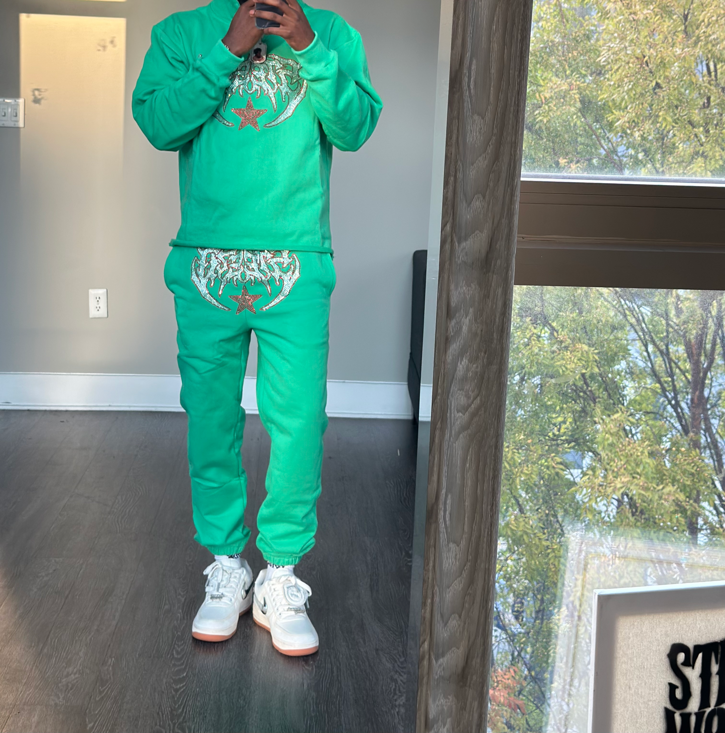 Green Steezo Rhinestone Sweatpants