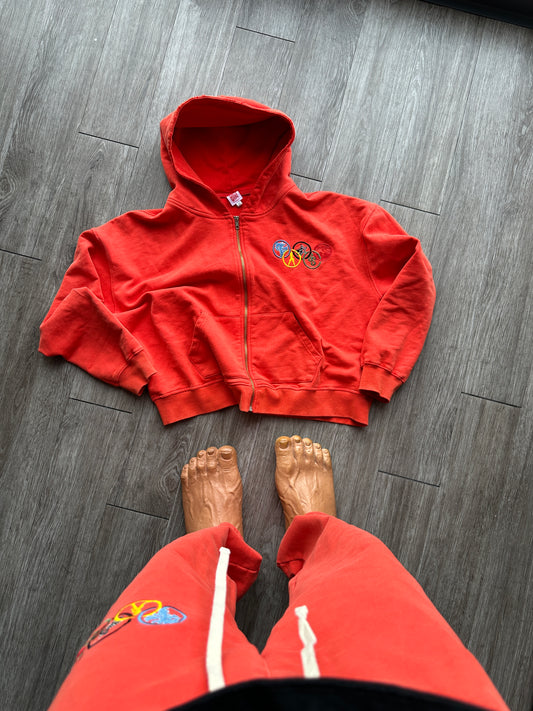 Washed Red Olympian Zip-up hoodie