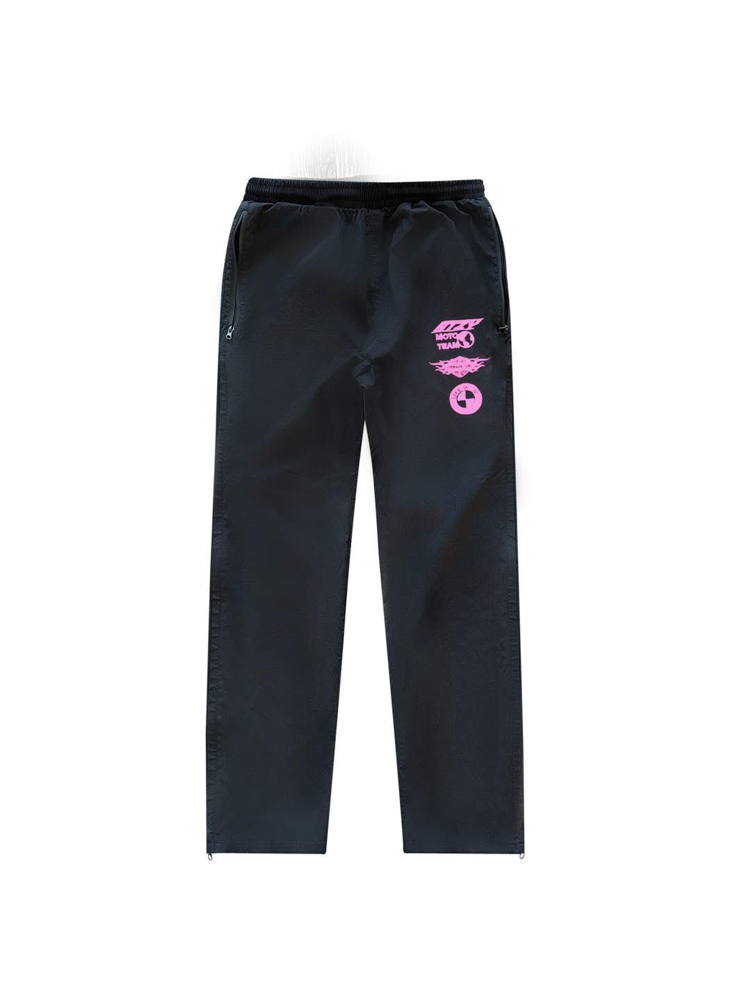 Black track pants w/ pink stee logos