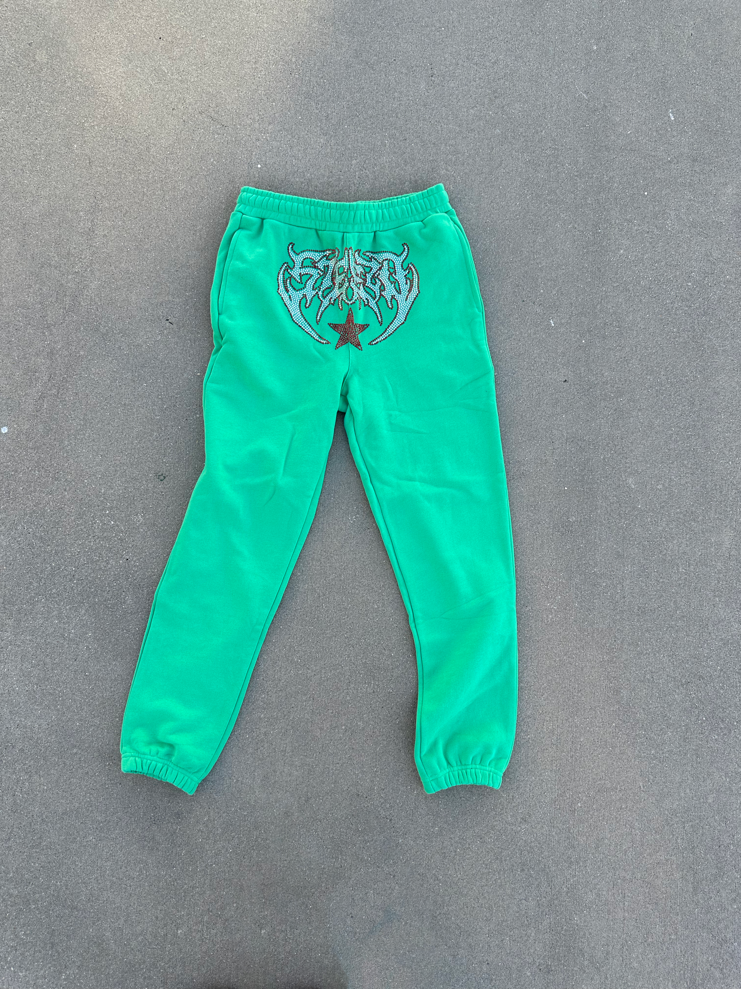 Green Steezo Rhinestone Sweatpants