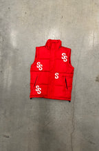Load image into Gallery viewer, Red Puffer Jacket w/ White Logos
