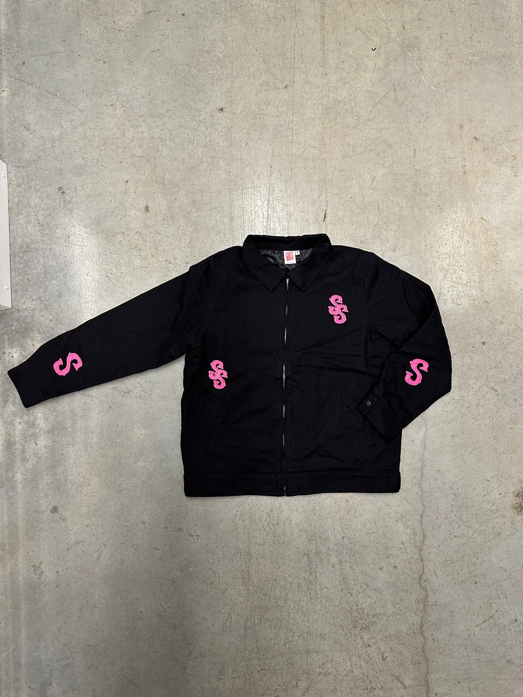 Black STZY Worker Jacket w/ Pink logos