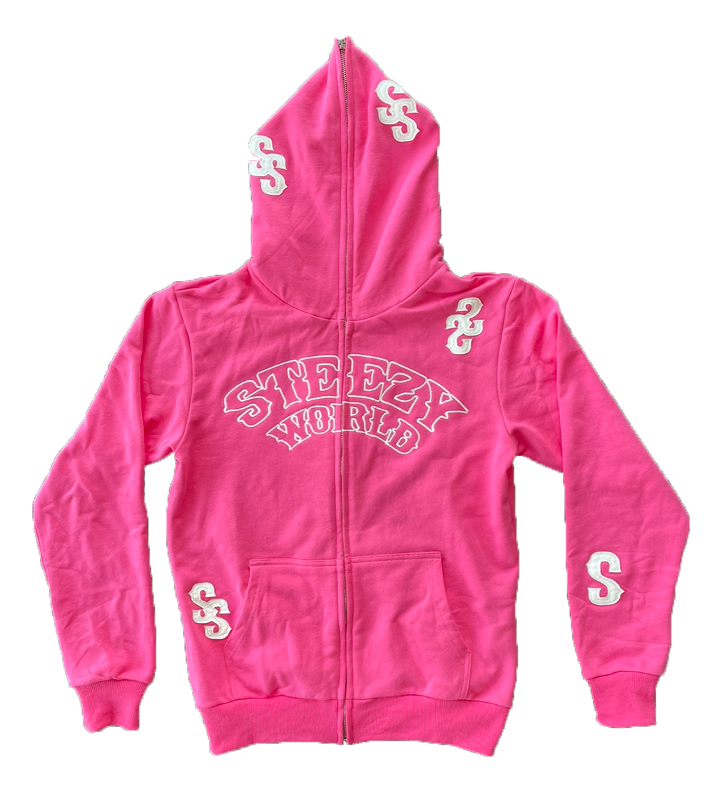 Pink Steezy World fullzip hoodie