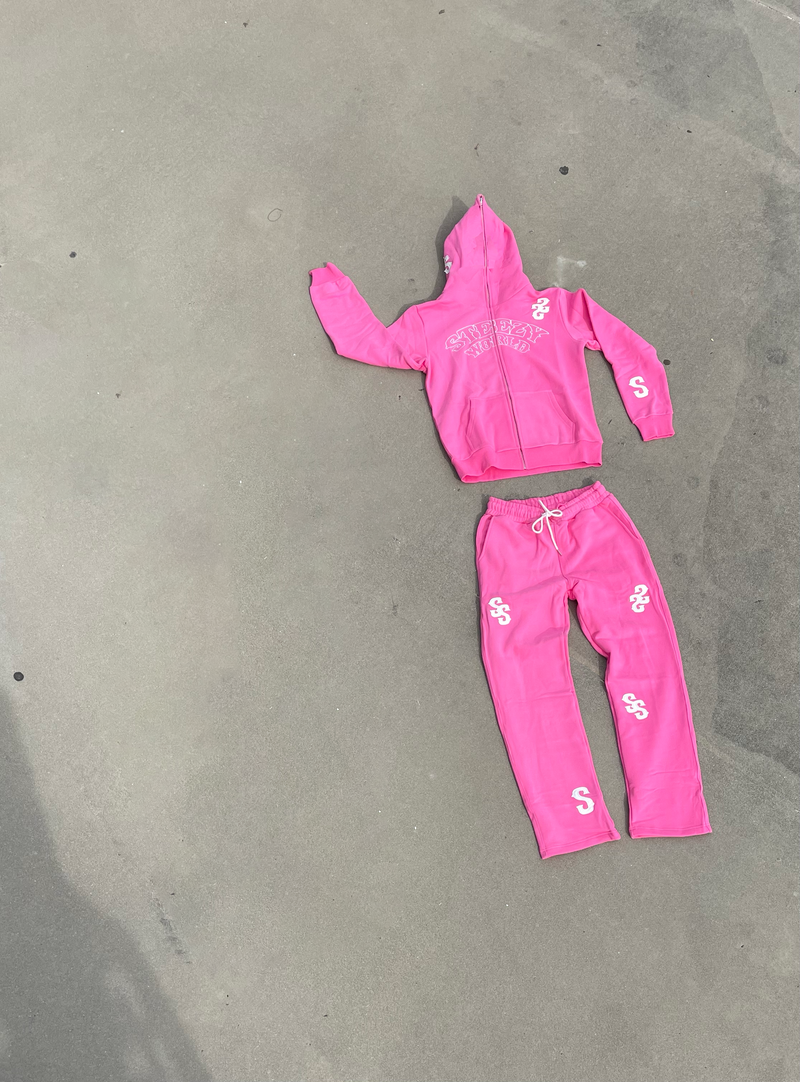 Pink Steezy World fullzip hoodie